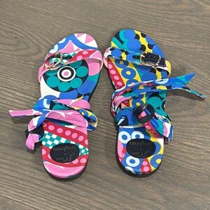 J. Crew x Braghenti Blue and Pink Sandals with wrap around ankleStraps